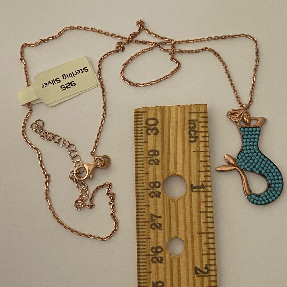 🧜🏻‍♀️Mermaid 925 silver necklace turquoise stones 14k rose gold plated